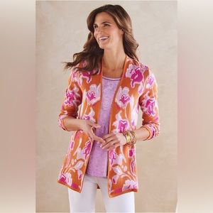 Soft surroundings floral Leslie Sweater print open front cardigan Large